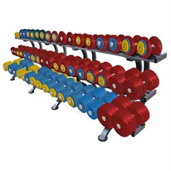Обрезиненный цветной гантельный ряд  от 11 до 71 кг с шагом 2.5 кг - фото 29412