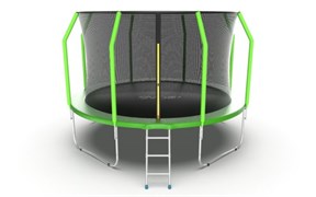 Батут EVO JUMP Cosmo 12ft Green с внутренней сеткой и лестницей диаметр 12ft зеленый